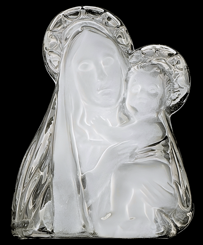 Flache Mutter-und-Kind-Figur aus Kristallglas mit Heiligenschein - 12 cm