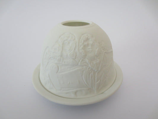 Porzellan-Teelichthalter 2 Engel mit Musik 9 cm