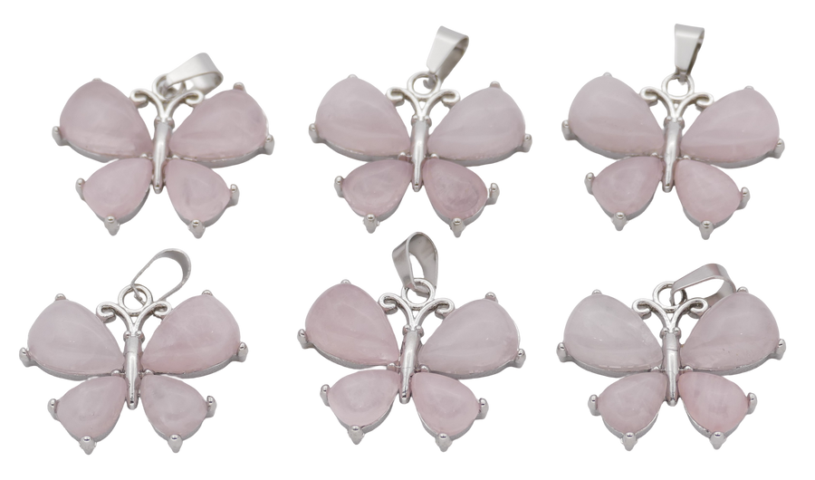 Rosenquarz Schmetterling-Anhänger aus Edelstein (Set mit 6 Stück)