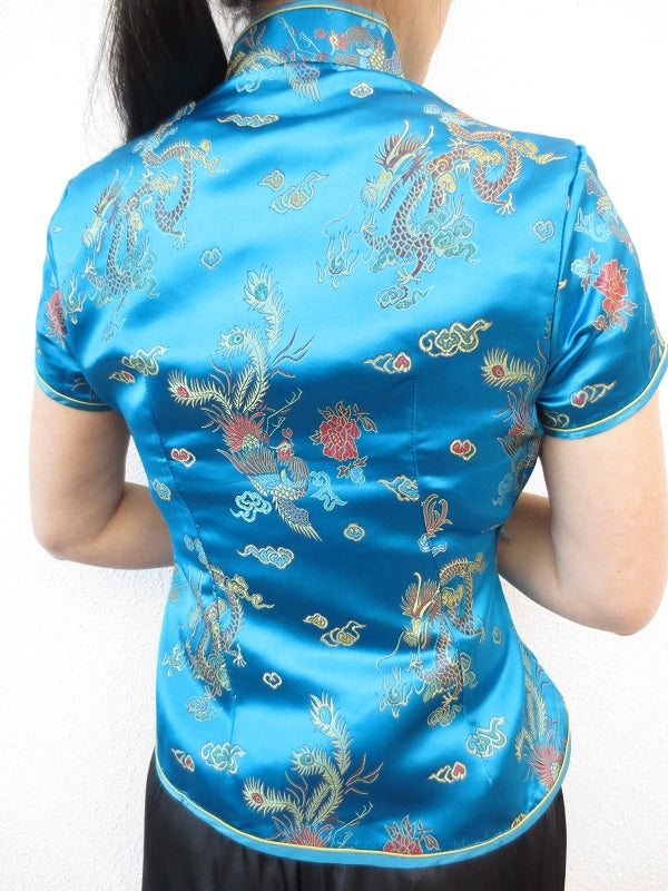 Shanghai bluse drache/phoenix turkis