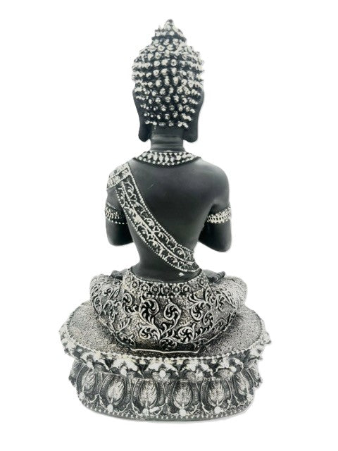 Tibetische Buddha-Statue – Schwarz und Silber