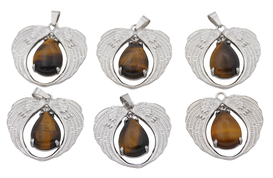 Tigerauge Engelsflügel-Anhänger aus Edelstein (Set mit 6 Stück)