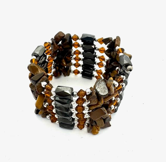Tigerauge Magnetisches Wickelarmband mit Perlen
