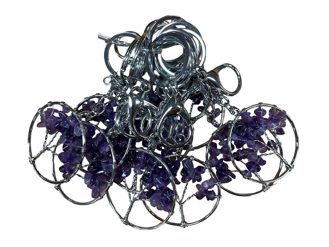 Lebensbaum-Schlüsselanhänger mit Amethyst-Edelsteinen