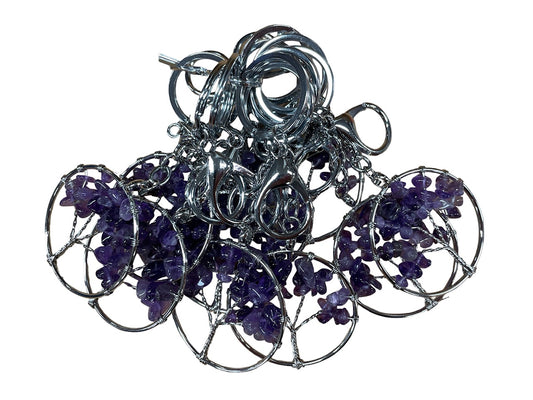 Lebensbaum-Schlüsselanhänger mit Amethyst-Edelsteinen