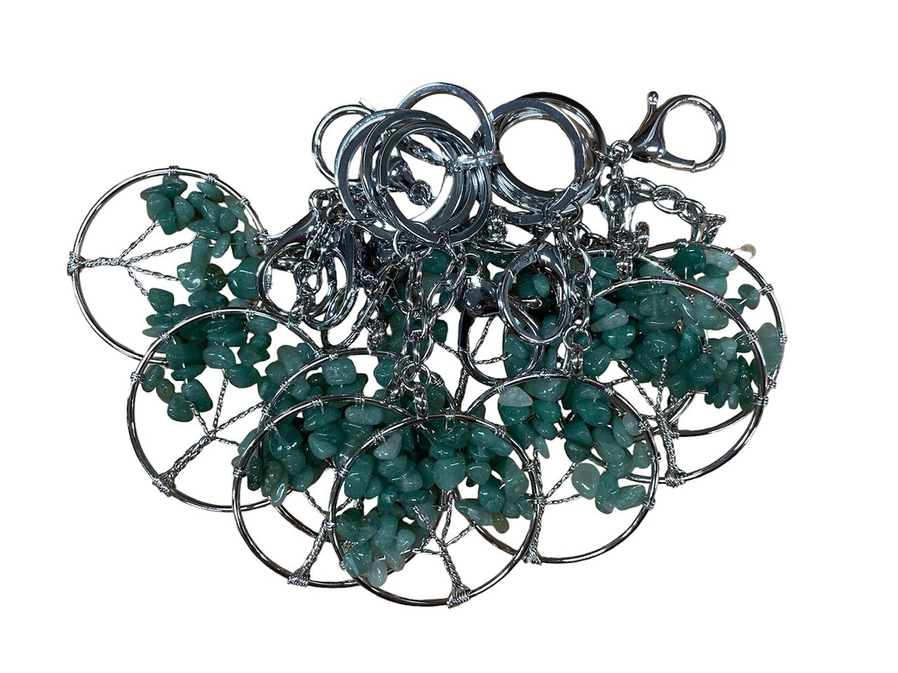 Lebensbaum-Schlüsselanhänger mit Aventurin-Edelsteinen