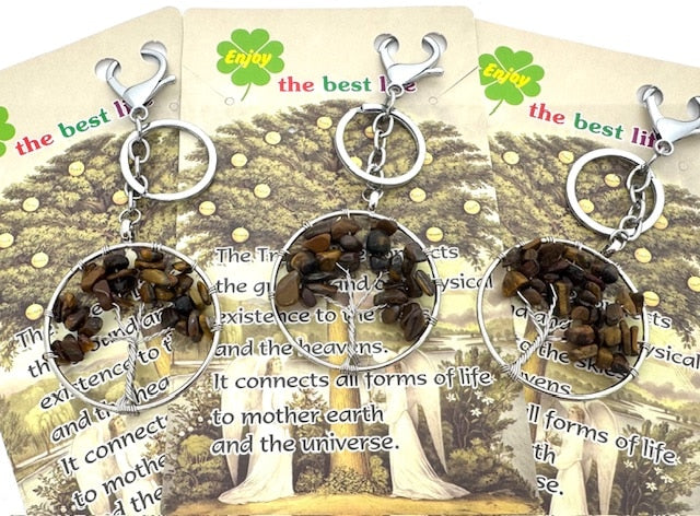 Lebensbaum-Schlüsselanhänger mit Tigerauge-Edelsteinen