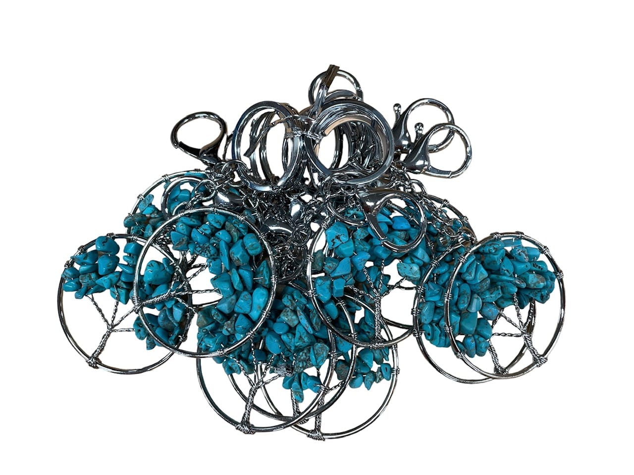 Lebensbaum-Schlüsselanhänger mit Türkis-Edelsteinen