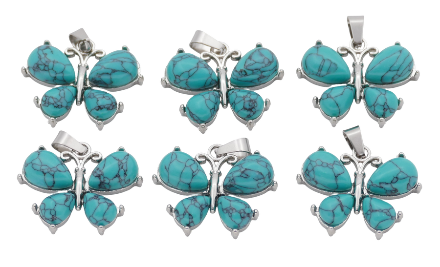 Türkis Schmetterling-Anhänger aus Edelstein (Set mit 6 Stück)