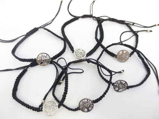 Verstellbare Lebensbaum-Armbänder – Schwarz, 6 Stück