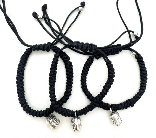Verstellbare Happy Buddha Armbänder II – Schwarz, 12 Stück
