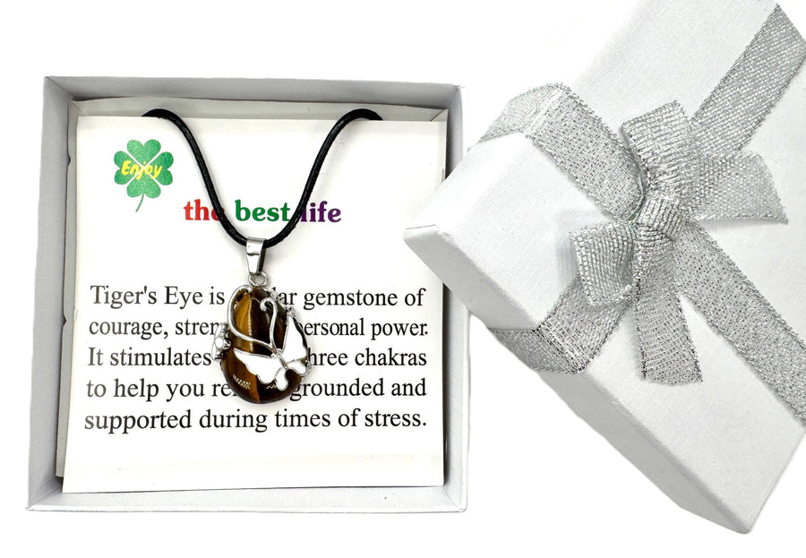 Schmetterlings-Edelsteinanhänger-Halskette - Tigerauge