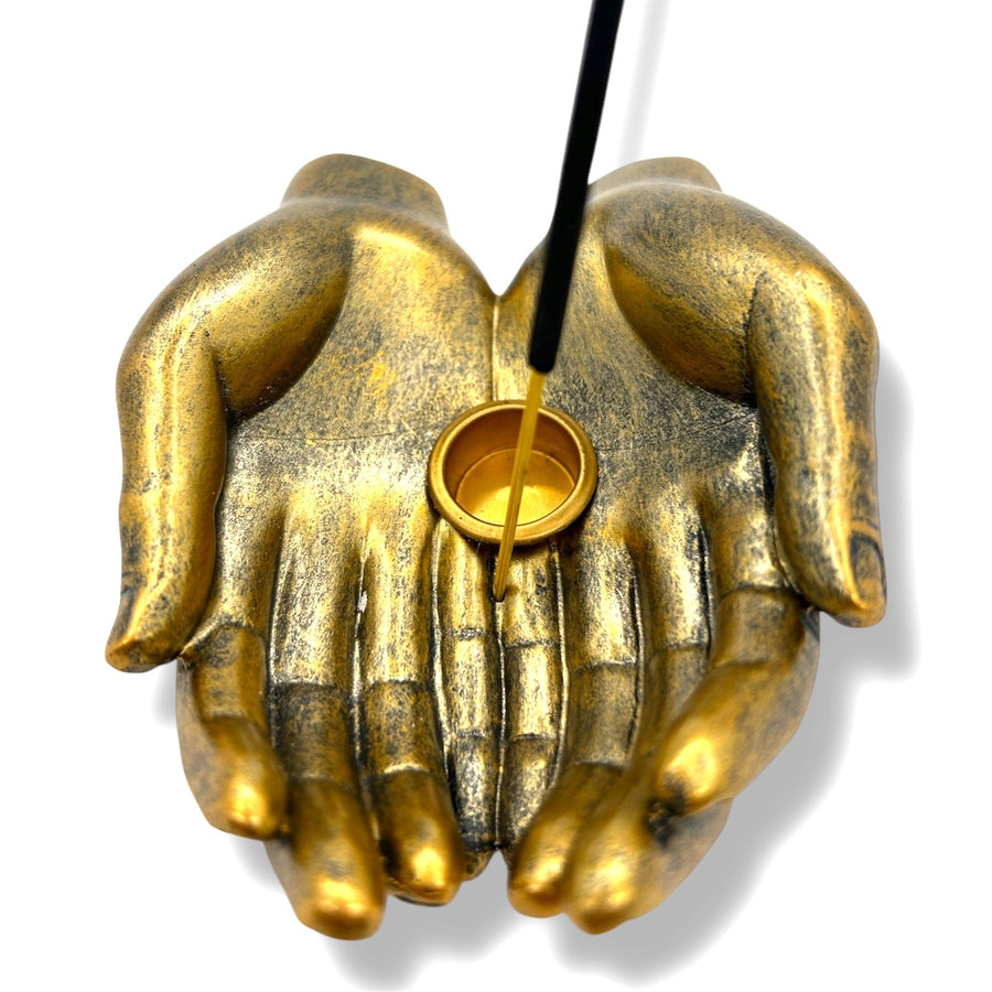 Bronzer Offene Hände-Räucherhalter für Stäbchen & Kegel