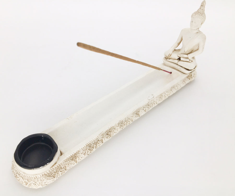 Weißer Thai Buddha Räucherstäbchenhalter