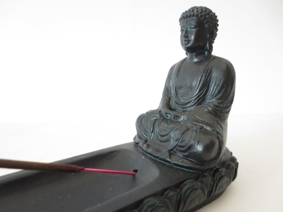 Schwarzer Sitzender Japanisch Buddha Räucherstäbchenhalter