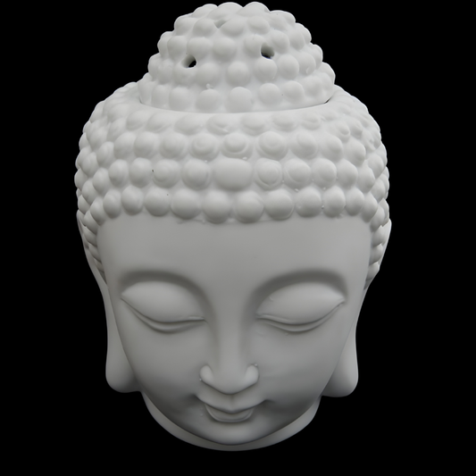 Weiße Buddha-Kopf Ölbrenne 13 cm