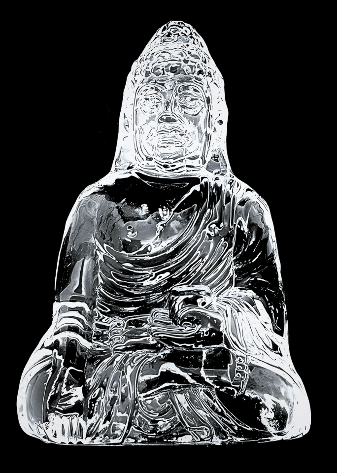 Sitzende Varadamudra-Buddha-Statue aus Kristallglas – 10,5 cm