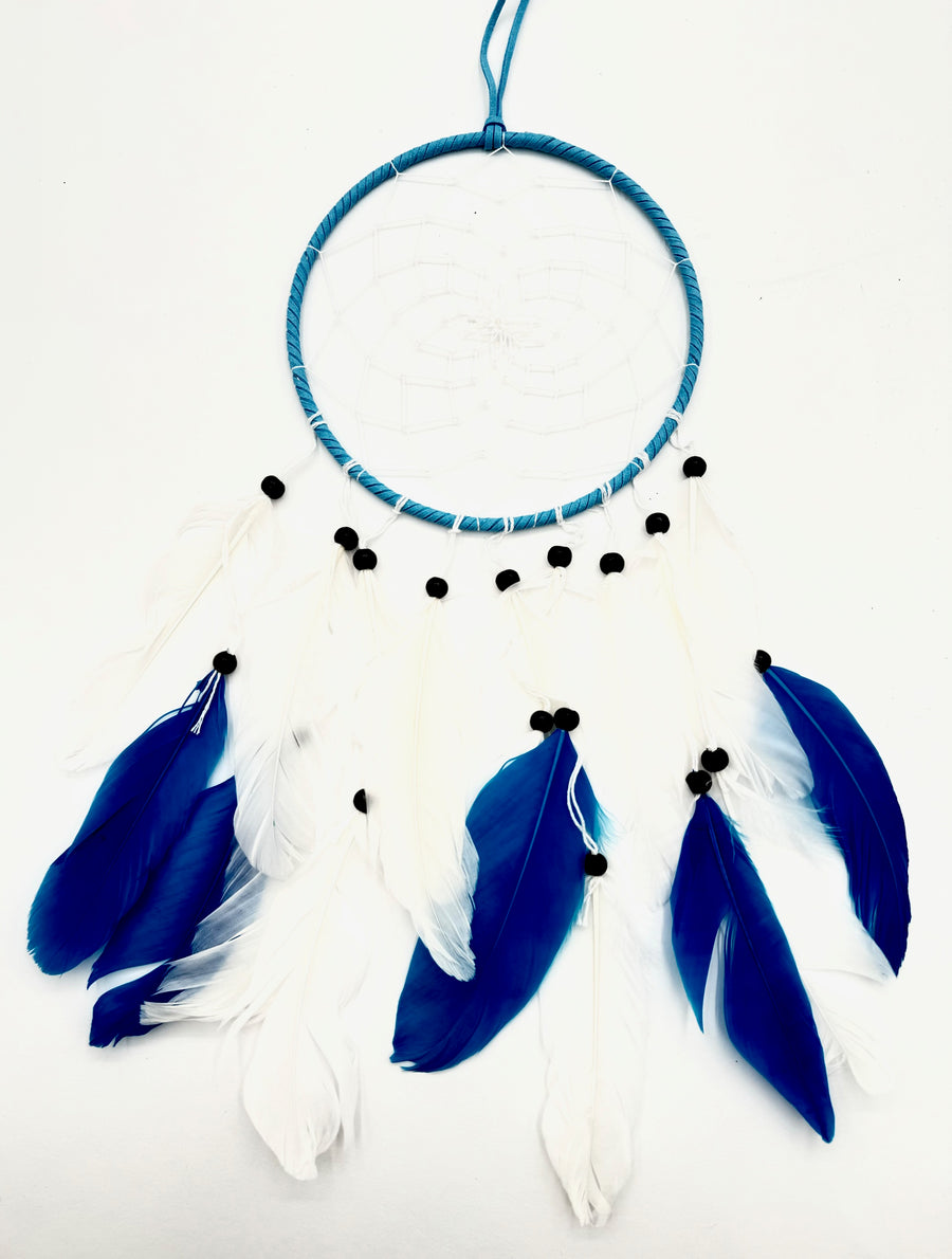 16 cm Runder Traumfänger – Blau &amp; Weiß
