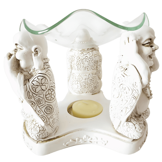 3 frhliche Buddhas 'hren, sehen, schweigen' lbrenner in wei