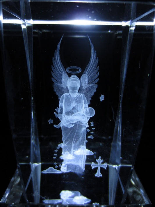 3D-Kristall-Lasergravurblock – Engel mit Kind