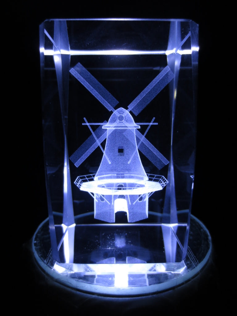 3D-Kristall-Lasergravurblock – Windmühle