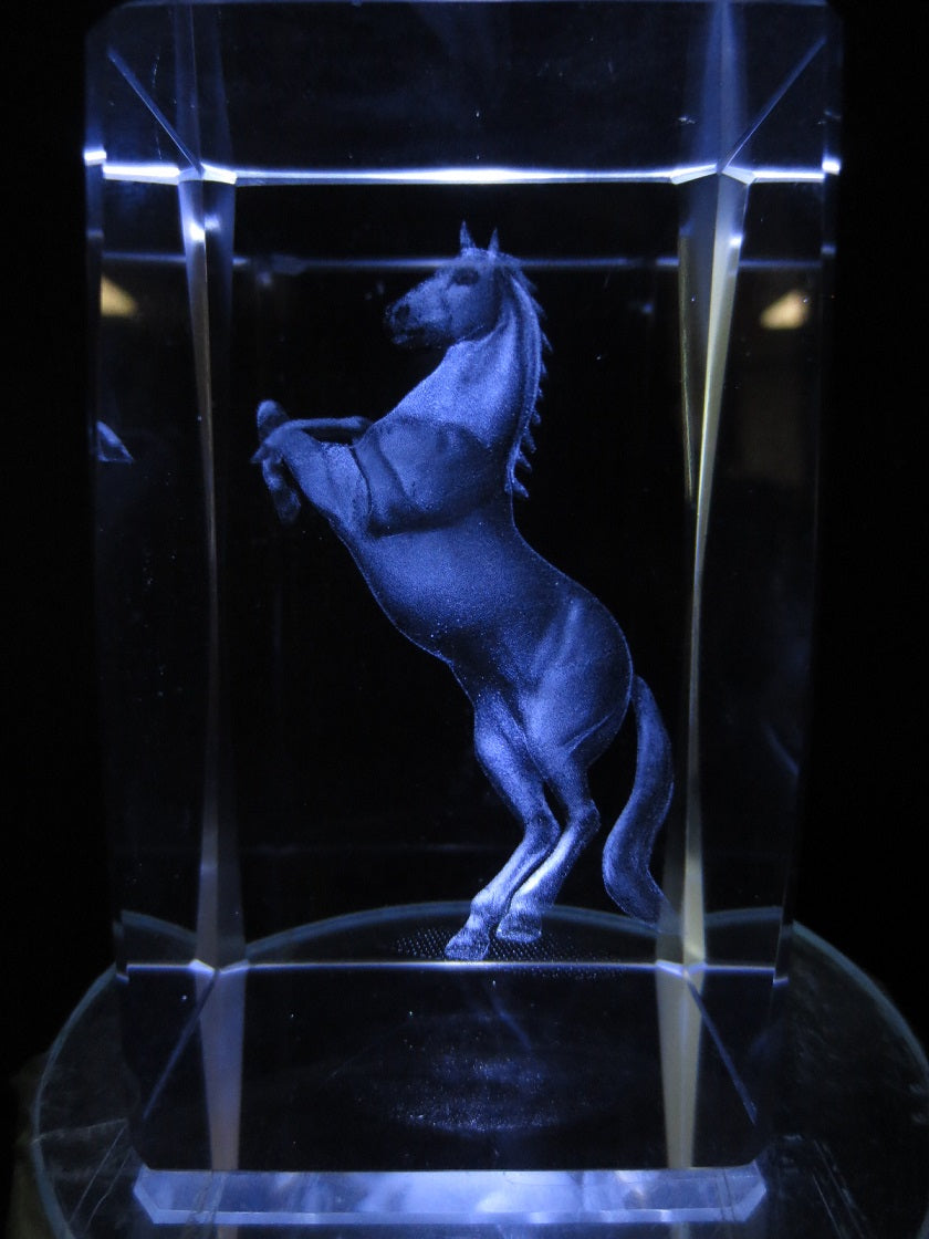 3D-Kristall-Lasergravurblock – Springpferd