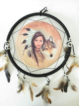 38cm Traumfänger Indianerin mit Wolf