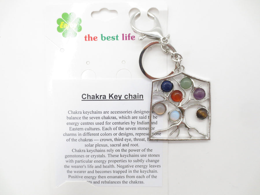 Großhandel Metall Chakra Tree of Life Schlüsselanhänger mit 7 Edelsteinen