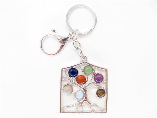 Großhandel Metall Chakra Tree of Life Schlüsselanhänger mit 7 Edelsteinen