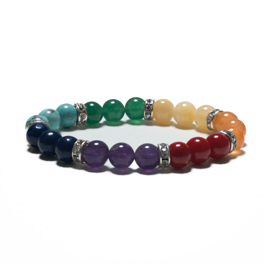 8 mm 7-Chakra-Armband ohne Box – Mixed mit Diamant