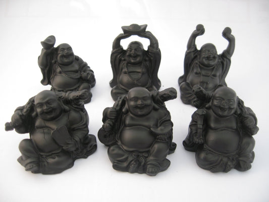 8 cm Buddha-Set, sitzend - Schwarz (6-teilig)