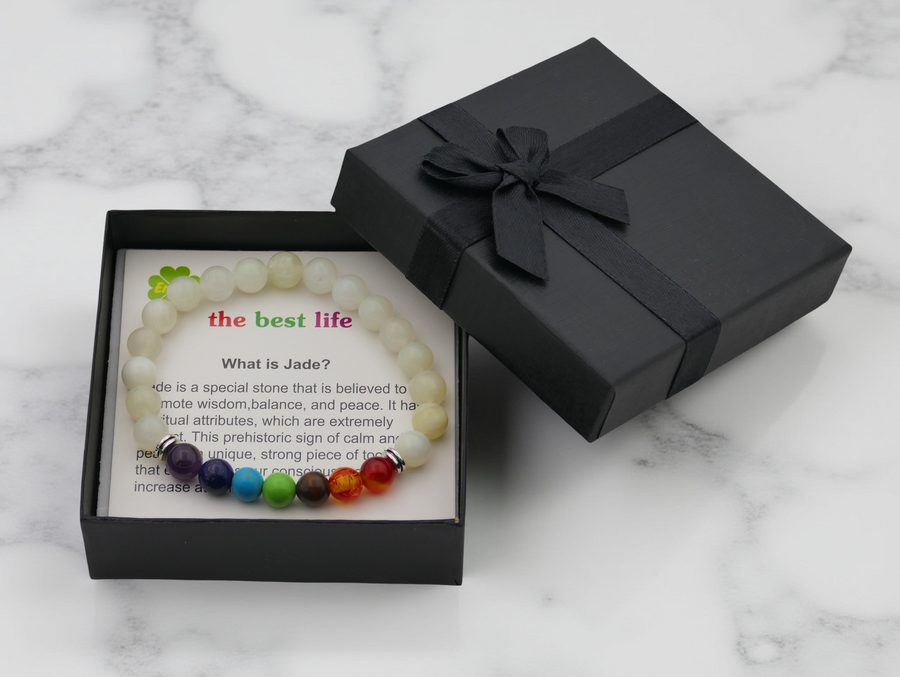 8 mm 7-Chakra Jade Edelsteinarmband – Geschenkbox inklusive