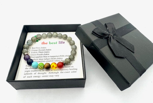 8 mm 7-Chakra Labradorit Edelsteinarmband – Geschenkbox inklusive