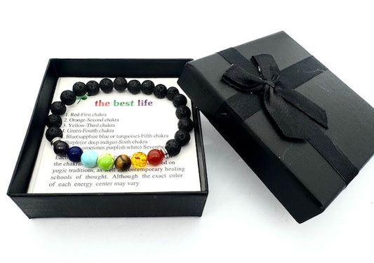 8 mm 7-Chakra Lavastein Edelsteinarmband – Geschenkbox inklusive