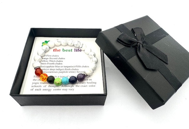 8 mm 7-Chakra Weiß Howit Edelsteinarmband – Geschenkbox inklusive