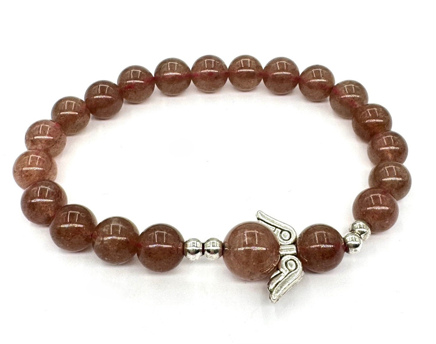 8 mm Engelsarmband ohne Box – Erdbeerquarz