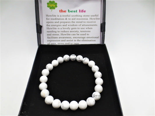 8 mm Weißer Howlith Edelsteinarmband – Geschenkbox Inklusiv
