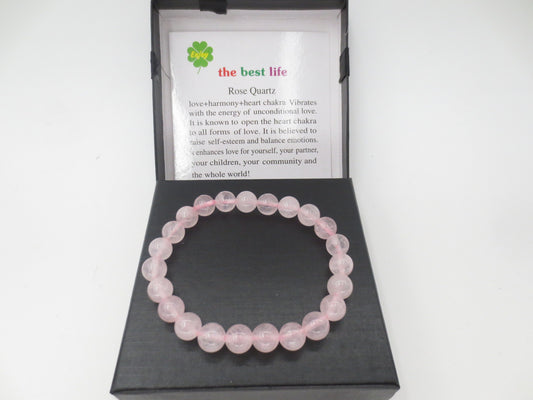 8 mm Rosenquarz Edelsteinarmband – Geschenkbox Inklusiv