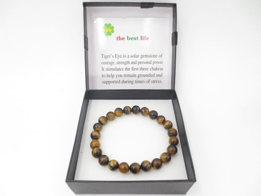 8 mm Tigerauge Edelsteinarmband – Geschenkbox Inklusiv