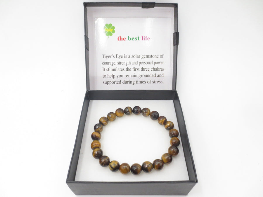 8 mm Tigerauge Edelsteinarmband – Geschenkbox Inklusiv
