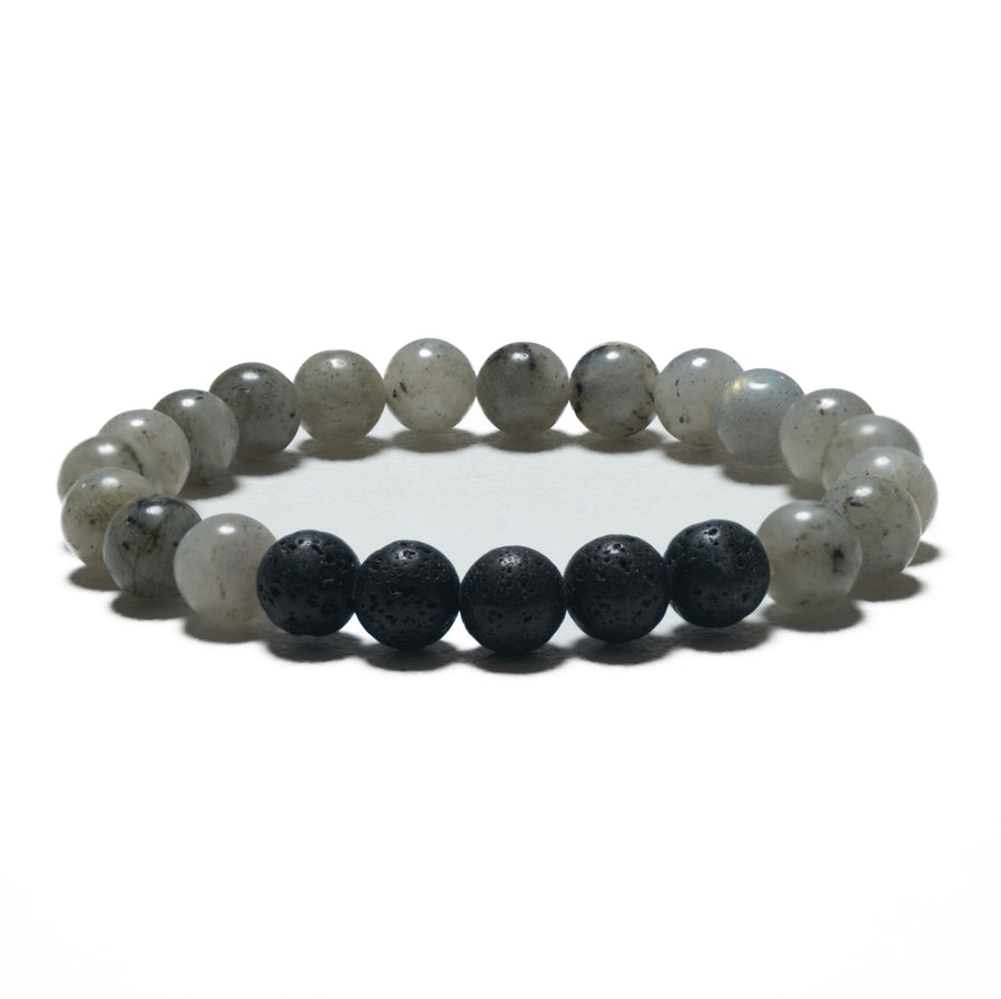 8mm Armband ohne Geschenkbox - Labradorit und Lavastein