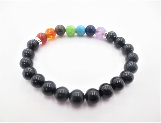 8 mm 7-Chakra Schwarzer Turmalin Edelsteinarmband – Geschenkbox inklusive