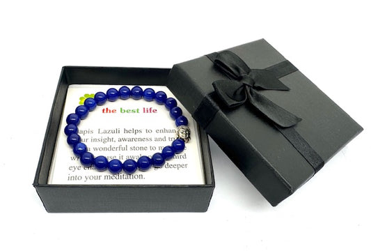 8mm Buddha Lapis Lazuli Armband – Geschenkbox Inklusive