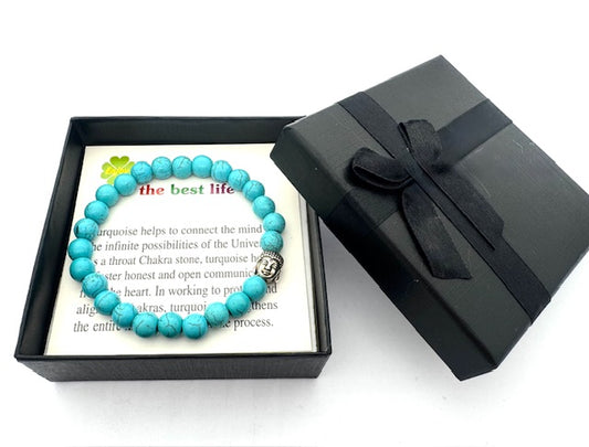 8 mm Buddha Türkis Armband – Geschenkbox Inklusive