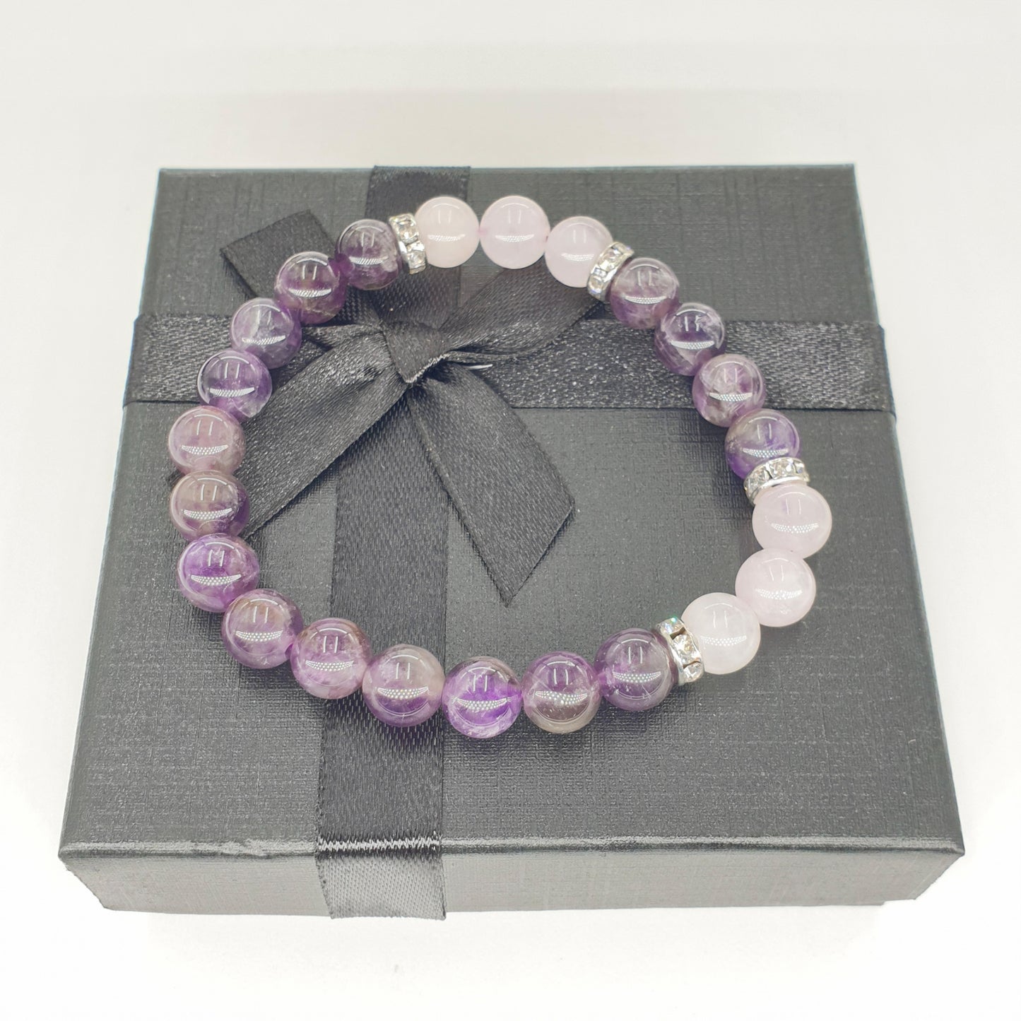 8-mm-Armband mit Geschenkbox – Amethyst und Diamant