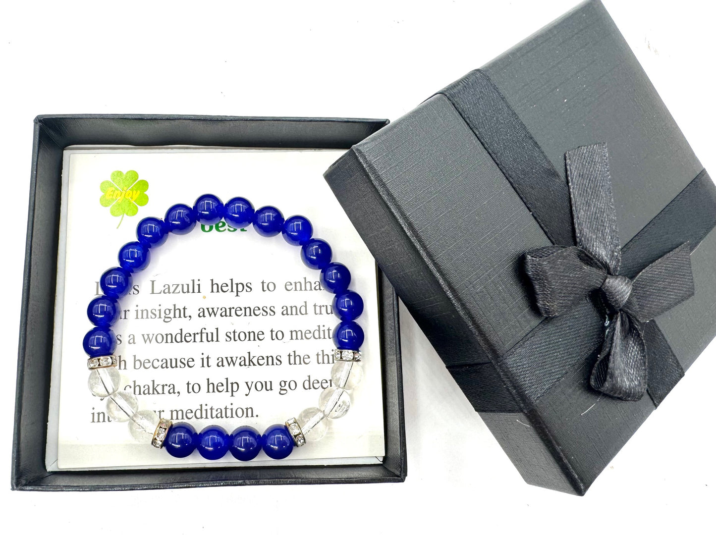 8-mm-Armband mit Geschenkbox – Lapislazuli und Diamant