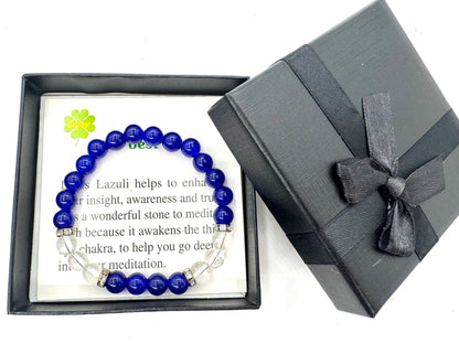 8-mm-Armband mit Geschenkbox – Lapislazuli und Diamant