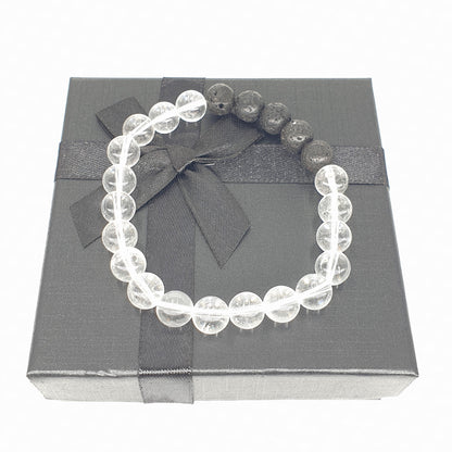 8-mm-Armband mit Geschenkbox – Bergkristall und Lavastein