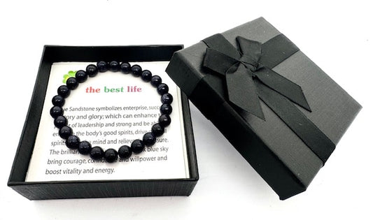 8 mm Blauer Sandstein Edelsteinarmband – Geschenkbox Inklusiv