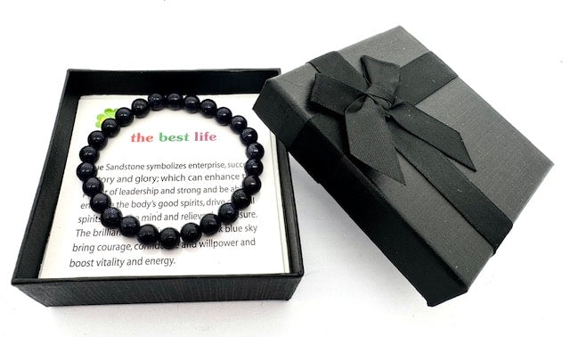 8 mm Blauer Sandstein Edelsteinarmband – Geschenkbox Inklusiv